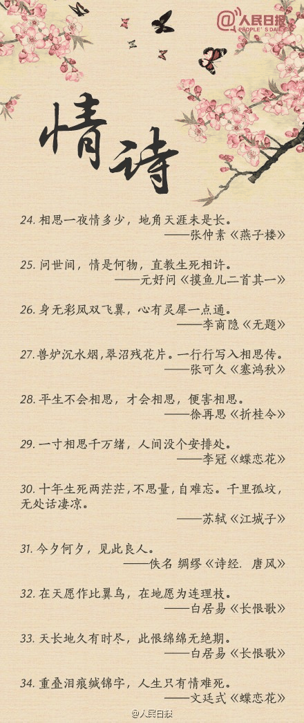 人民日?qǐng)?bào)-100句絕美情詩(shī)，值得珍藏！寫(xiě)給心愛(ài)的TA